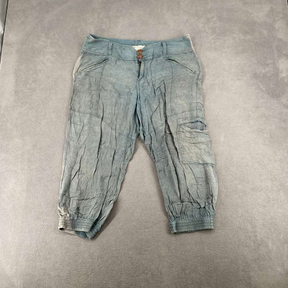 Free People Blue Cargo Jogger Pants Cropped Lightweight Boho Size Medium 7068